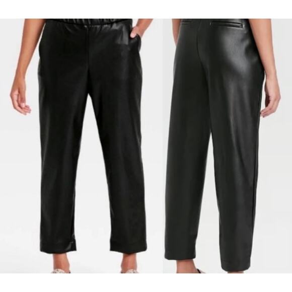 A New Day Women's Black Faux Leather Pull-On Ankle Pants Size Large - Picture 1 of 10
